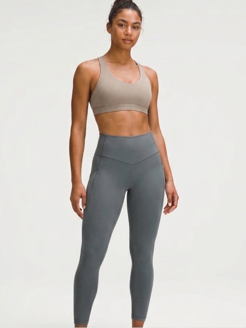 Running girl, high waisted, buttery, soft leggings, gray size medium new